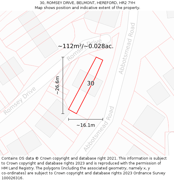 30, ROMSEY DRIVE, BELMONT, HEREFORD, HR2 7YH: Plot and title map