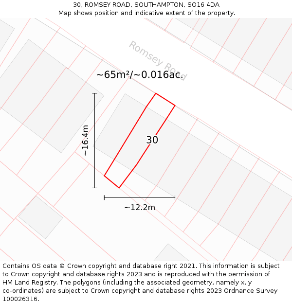 30, ROMSEY ROAD, SOUTHAMPTON, SO16 4DA: Plot and title map