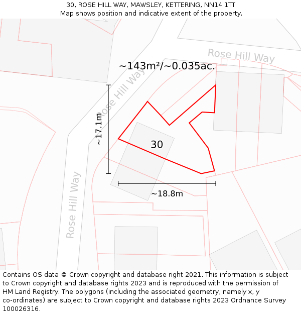 30, ROSE HILL WAY, MAWSLEY, KETTERING, NN14 1TT: Plot and title map