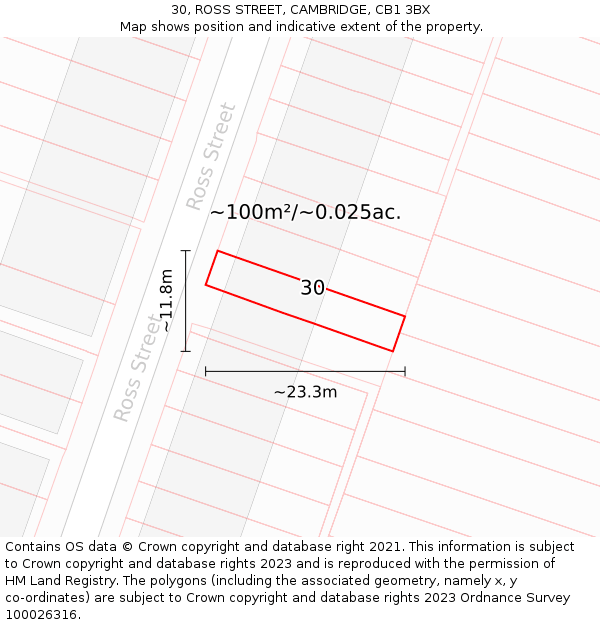 30, ROSS STREET, CAMBRIDGE, CB1 3BX: Plot and title map