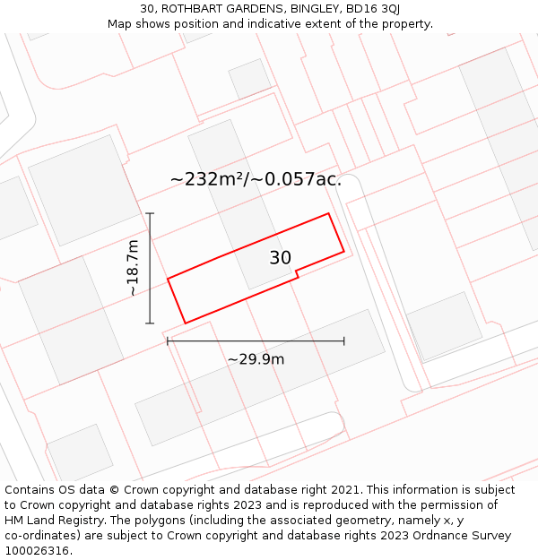 30, ROTHBART GARDENS, BINGLEY, BD16 3QJ: Plot and title map