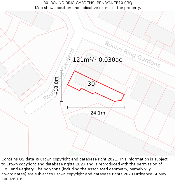 30, ROUND RING GARDENS, PENRYN, TR10 9BQ: Plot and title map