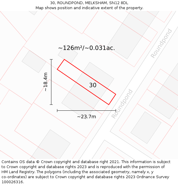 30, ROUNDPOND, MELKSHAM, SN12 8DL: Plot and title map