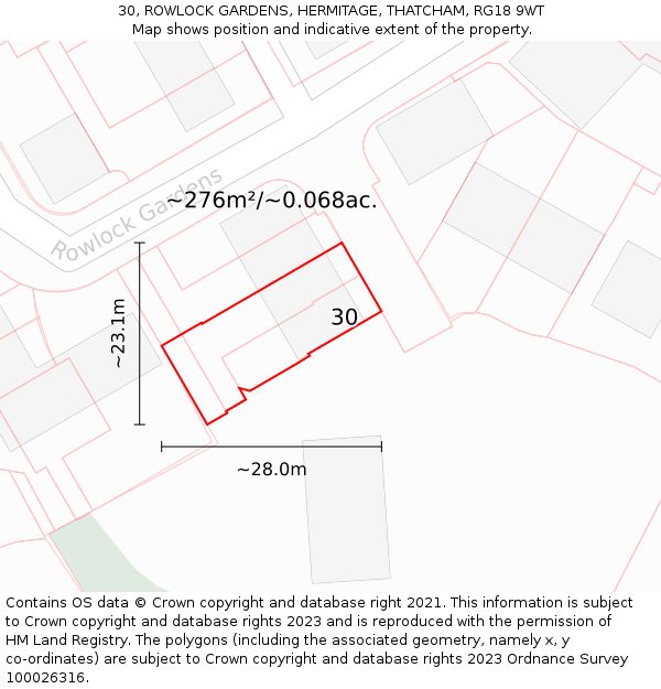 30, ROWLOCK GARDENS, HERMITAGE, THATCHAM, RG18 9WT: Plot and title map