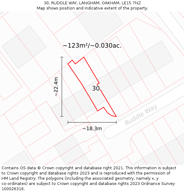 30, RUDDLE WAY, LANGHAM, OAKHAM, LE15 7NZ: Plot and title map