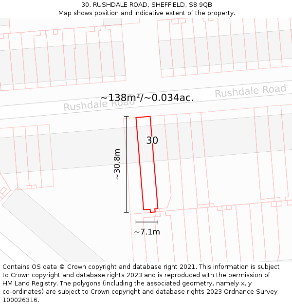 30, RUSHDALE ROAD, SHEFFIELD, S8 9QB: Plot and title map