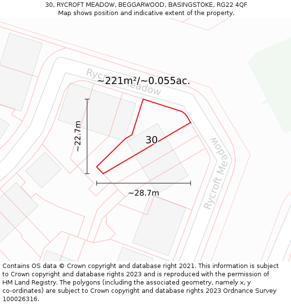 30, RYCROFT MEADOW, BEGGARWOOD, BASINGSTOKE, RG22 4QF: Plot and title map
