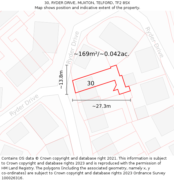 30, RYDER DRIVE, MUXTON, TELFORD, TF2 8SX: Plot and title map
