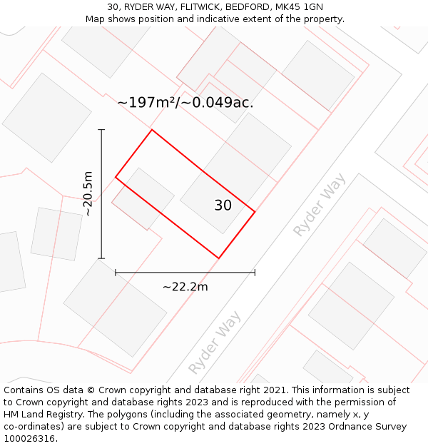 30, RYDER WAY, FLITWICK, BEDFORD, MK45 1GN: Plot and title map