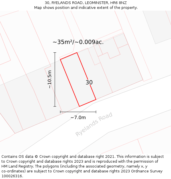 30, RYELANDS ROAD, LEOMINSTER, HR6 8NZ: Plot and title map