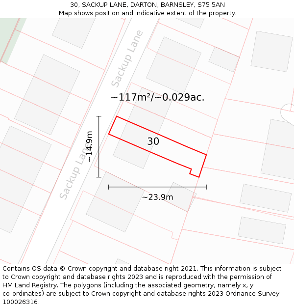 30, SACKUP LANE, DARTON, BARNSLEY, S75 5AN: Plot and title map