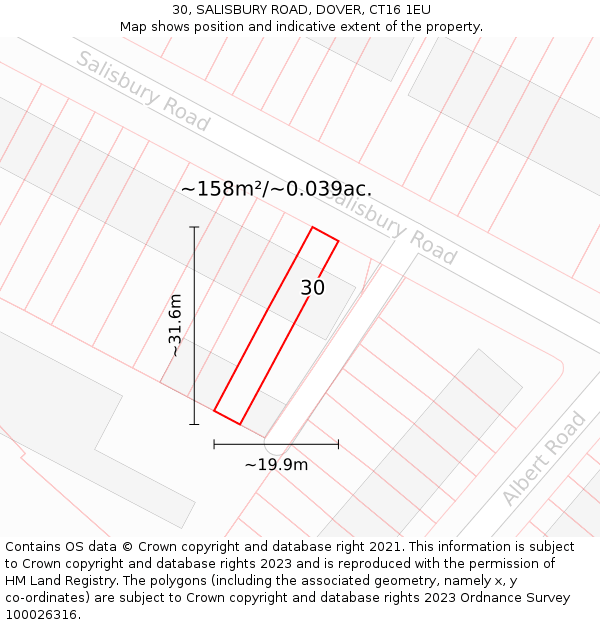 30, SALISBURY ROAD, DOVER, CT16 1EU: Plot and title map