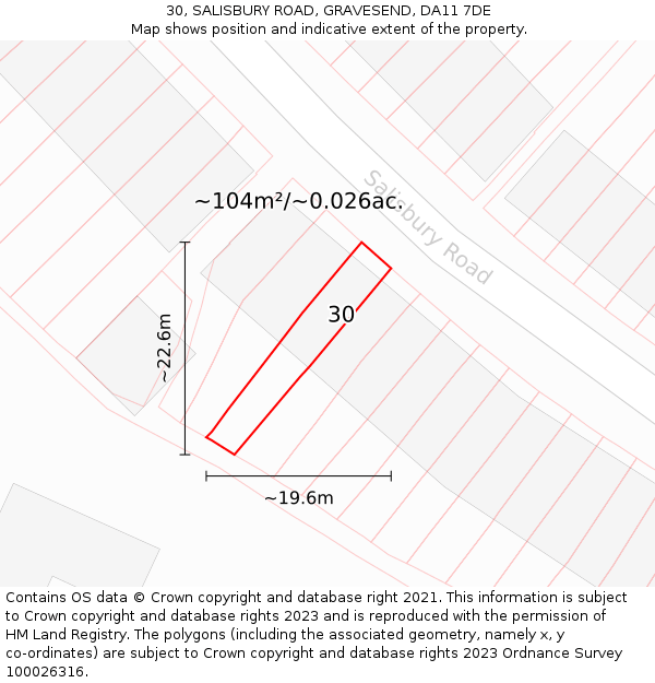 30, SALISBURY ROAD, GRAVESEND, DA11 7DE: Plot and title map