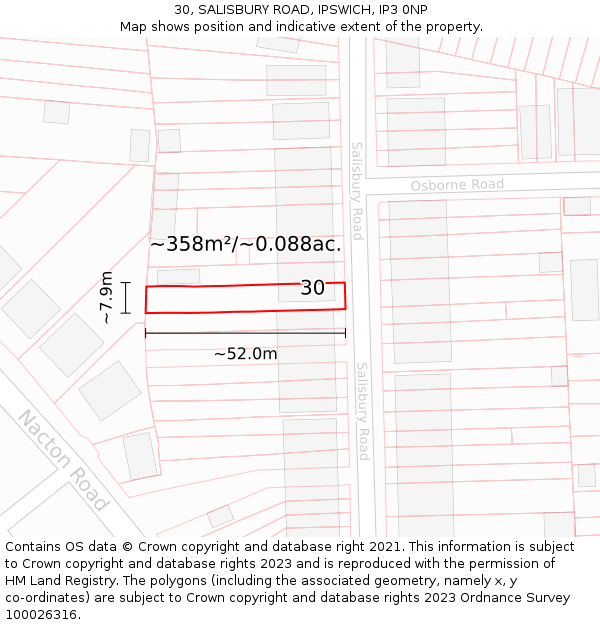 30, SALISBURY ROAD, IPSWICH, IP3 0NP: Plot and title map