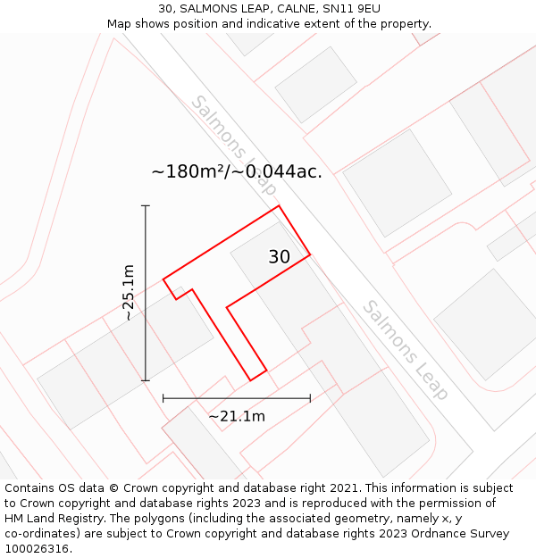30, SALMONS LEAP, CALNE, SN11 9EU: Plot and title map