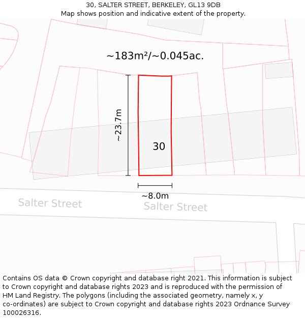 30, SALTER STREET, BERKELEY, GL13 9DB: Plot and title map