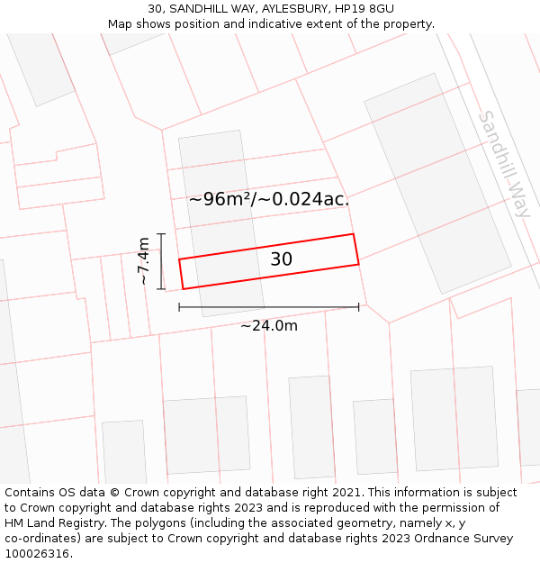 30, SANDHILL WAY, AYLESBURY, HP19 8GU: Plot and title map