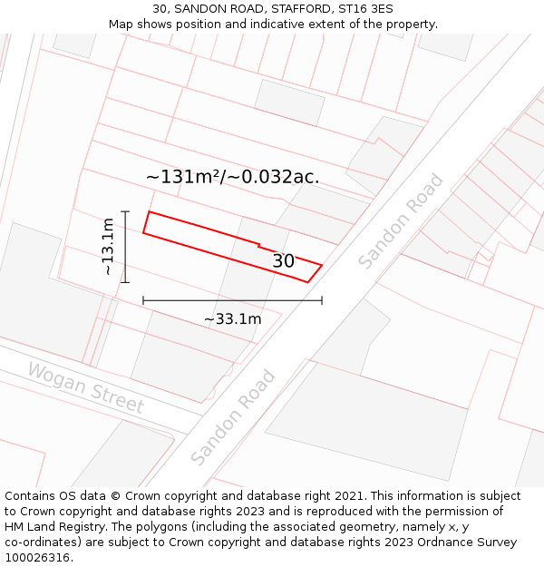 30, SANDON ROAD, STAFFORD, ST16 3ES: Plot and title map