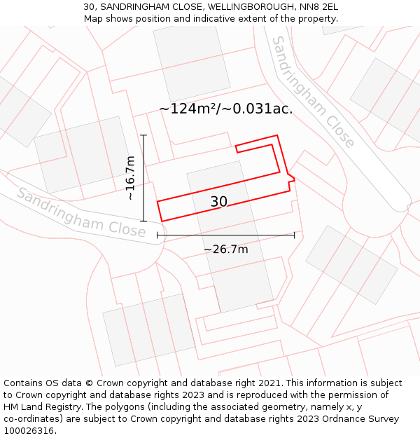 30, SANDRINGHAM CLOSE, WELLINGBOROUGH, NN8 2EL: Plot and title map