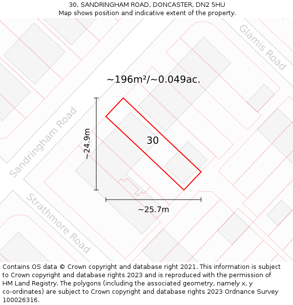 30, SANDRINGHAM ROAD, DONCASTER, DN2 5HU: Plot and title map