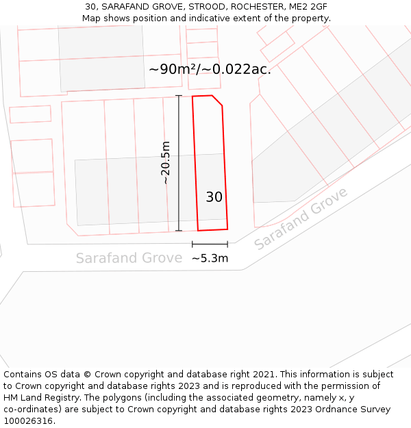 30, SARAFAND GROVE, STROOD, ROCHESTER, ME2 2GF: Plot and title map