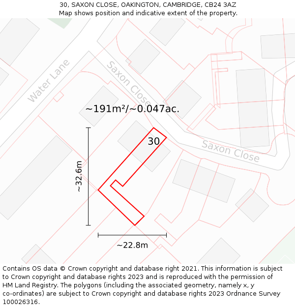 30, SAXON CLOSE, OAKINGTON, CAMBRIDGE, CB24 3AZ: Plot and title map