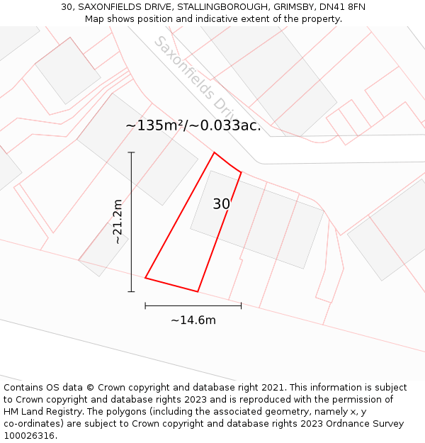 30, SAXONFIELDS DRIVE, STALLINGBOROUGH, GRIMSBY, DN41 8FN: Plot and title map
