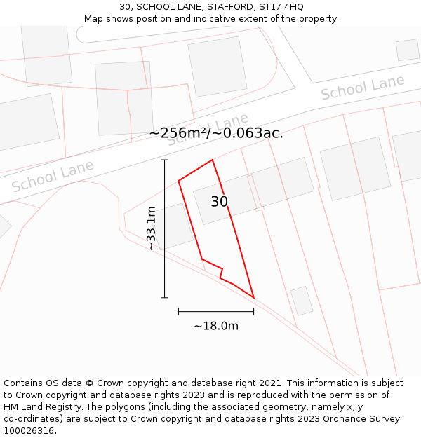 30, SCHOOL LANE, STAFFORD, ST17 4HQ: Plot and title map