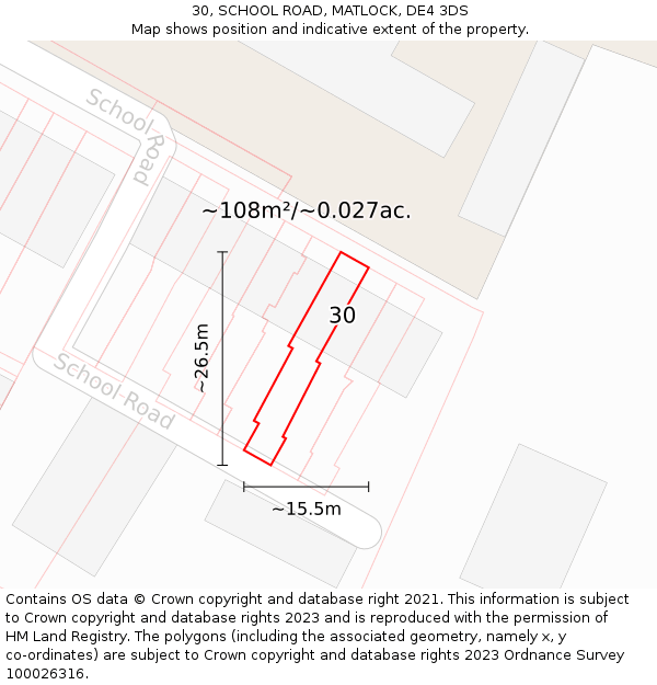 30, SCHOOL ROAD, MATLOCK, DE4 3DS: Plot and title map
