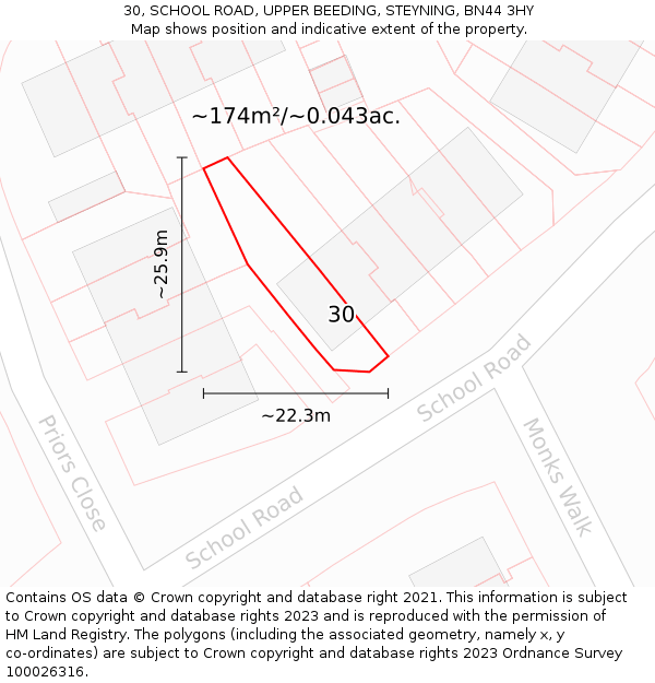 30, SCHOOL ROAD, UPPER BEEDING, STEYNING, BN44 3HY: Plot and title map