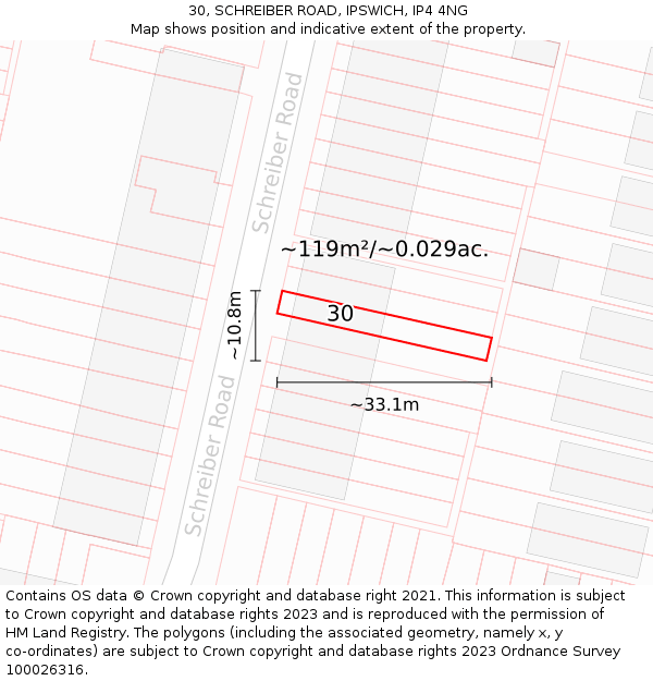 30, SCHREIBER ROAD, IPSWICH, IP4 4NG: Plot and title map
