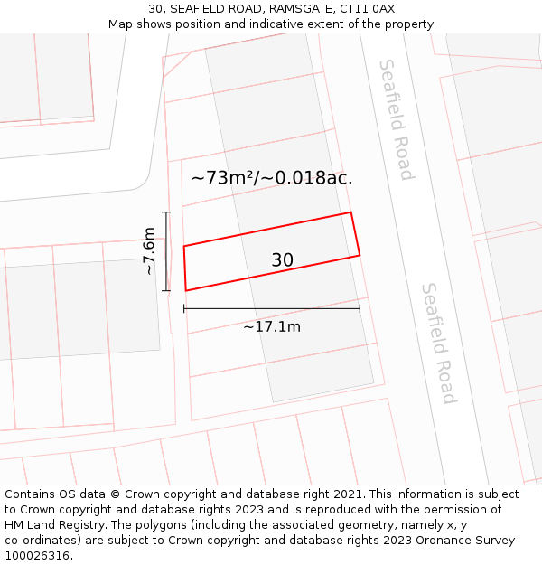 30, SEAFIELD ROAD, RAMSGATE, CT11 0AX: Plot and title map