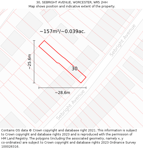 30, SEBRIGHT AVENUE, WORCESTER, WR5 2HH: Plot and title map