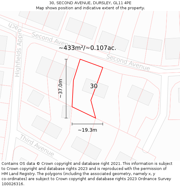 30, SECOND AVENUE, DURSLEY, GL11 4PE: Plot and title map