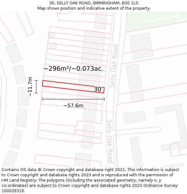 30, SELLY OAK ROAD, BIRMINGHAM, B30 1LS: Plot and title map