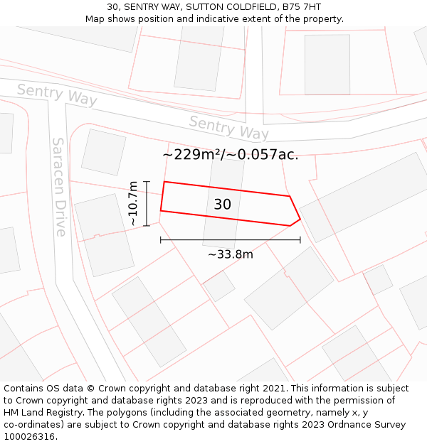 30, SENTRY WAY, SUTTON COLDFIELD, B75 7HT: Plot and title map