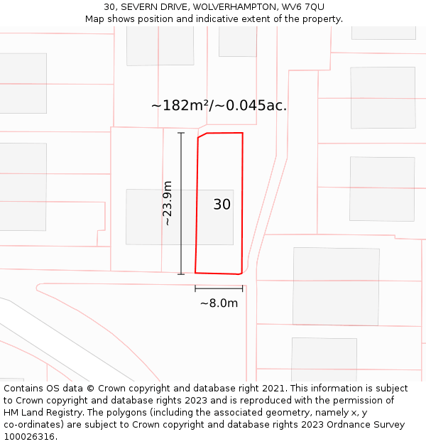 30, SEVERN DRIVE, WOLVERHAMPTON, WV6 7QU: Plot and title map