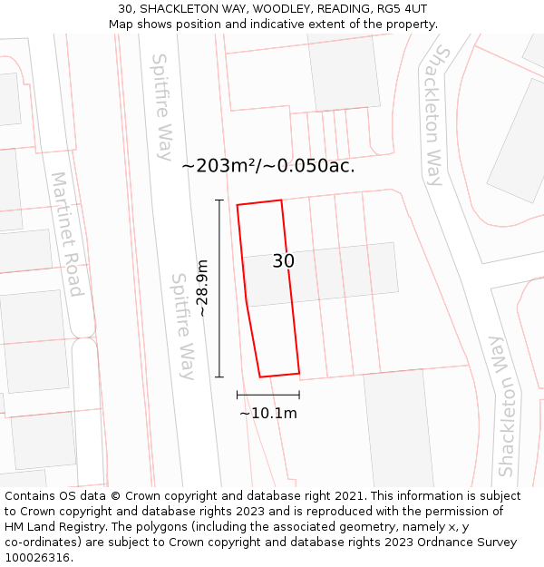 30, SHACKLETON WAY, WOODLEY, READING, RG5 4UT: Plot and title map