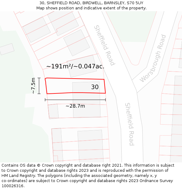 30, SHEFFIELD ROAD, BIRDWELL, BARNSLEY, S70 5UY: Plot and title map