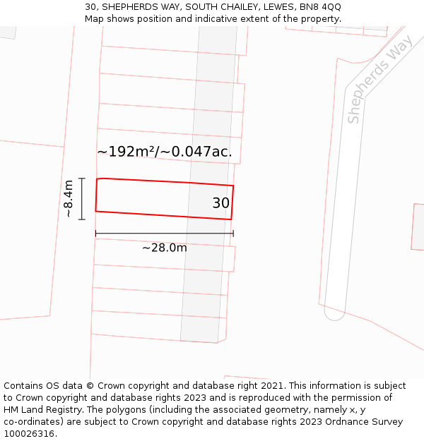 30, SHEPHERDS WAY, SOUTH CHAILEY, LEWES, BN8 4QQ: Plot and title map