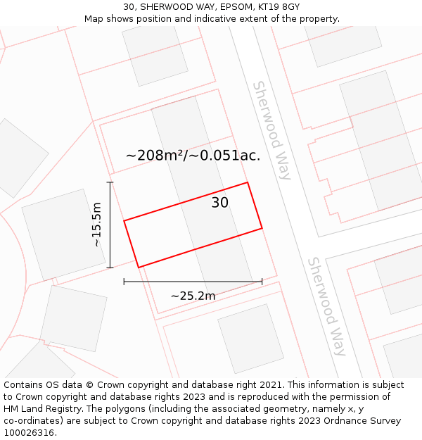 30, SHERWOOD WAY, EPSOM, KT19 8GY: Plot and title map
