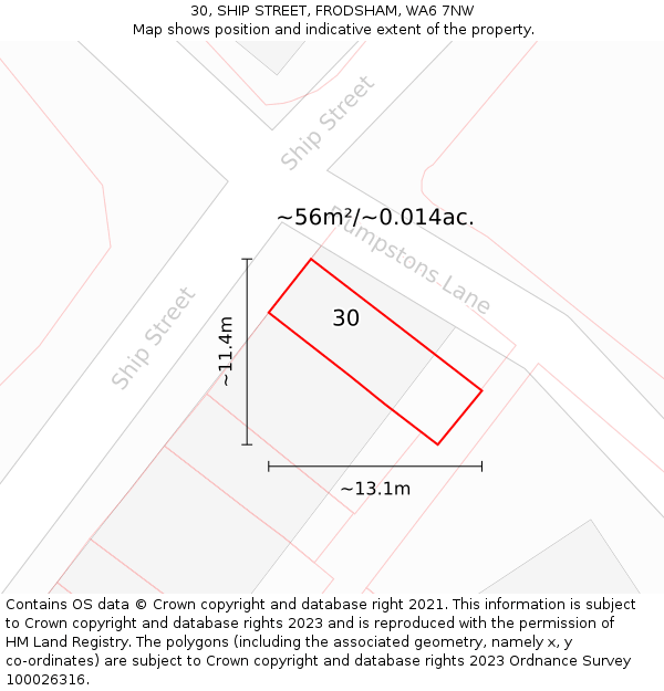 30, SHIP STREET, FRODSHAM, WA6 7NW: Plot and title map