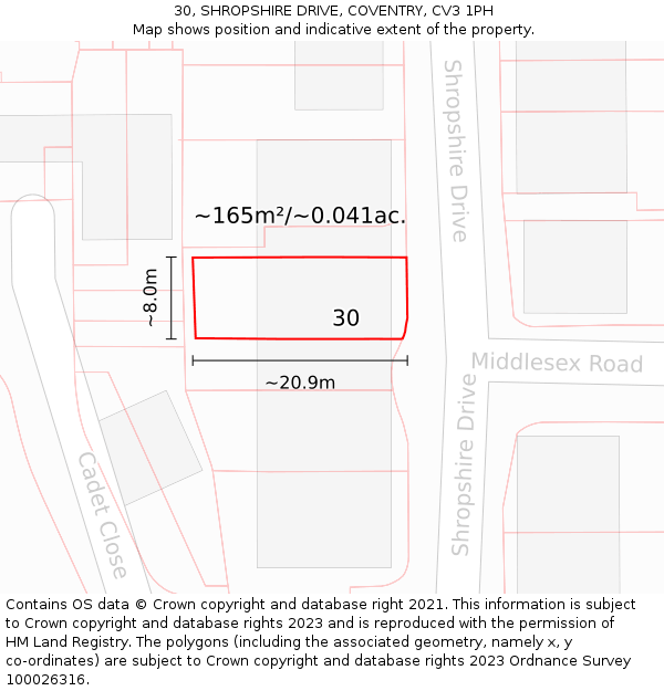 30, SHROPSHIRE DRIVE, COVENTRY, CV3 1PH: Plot and title map