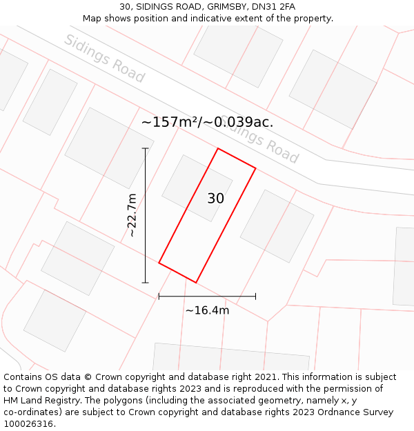 30, SIDINGS ROAD, GRIMSBY, DN31 2FA: Plot and title map