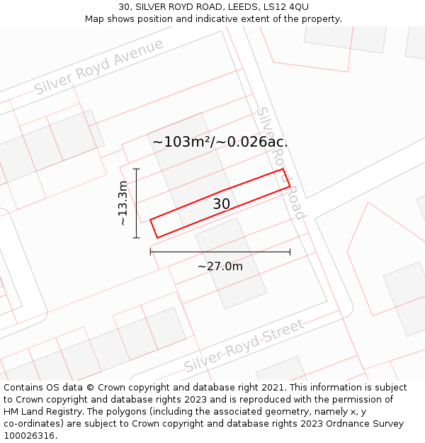 30, SILVER ROYD ROAD, LEEDS, LS12 4QU: Plot and title map