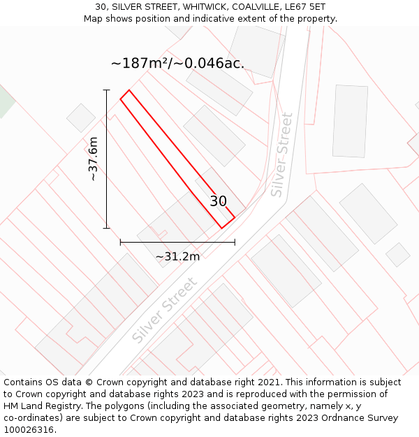 30, SILVER STREET, WHITWICK, COALVILLE, LE67 5ET: Plot and title map