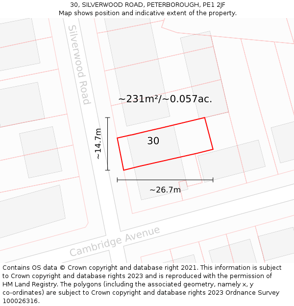 30, SILVERWOOD ROAD, PETERBOROUGH, PE1 2JF: Plot and title map
