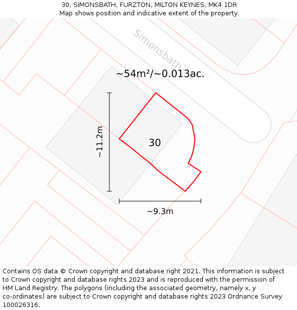 30, SIMONSBATH, FURZTON, MILTON KEYNES, MK4 1DR: Plot and title map