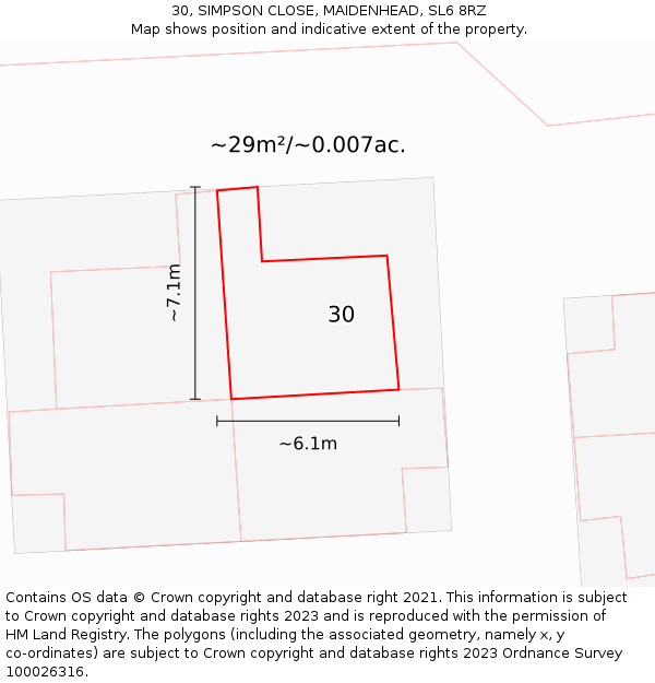30, SIMPSON CLOSE, MAIDENHEAD, SL6 8RZ: Plot and title map