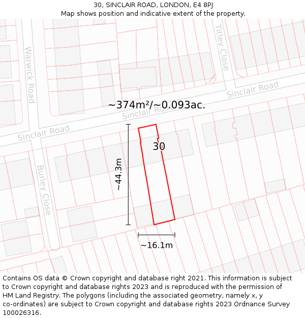 30, SINCLAIR ROAD, LONDON, E4 8PJ: Plot and title map